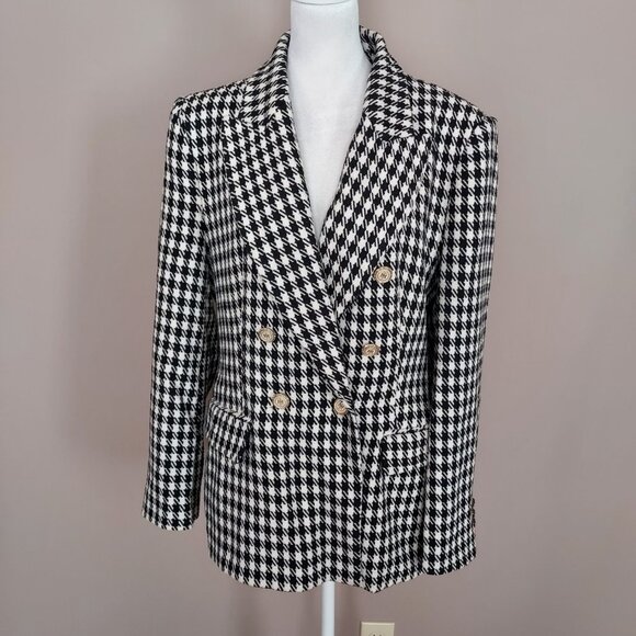 Zara Black & White Houndstooth Double Breasted Blazer Size XL NWOT - Picture 14 of 14